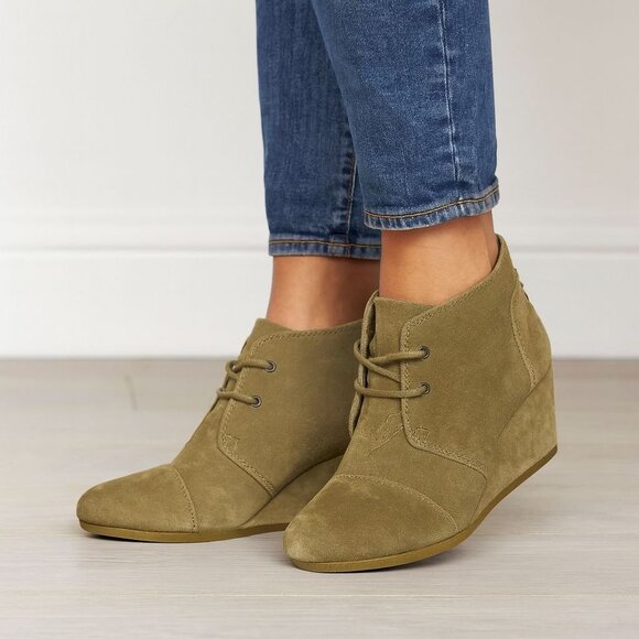 Toms Womens Kala Wedge Bootie Lace Up Platform Taupe Suede 30014 Size 9.5 - Picture 1 of 12